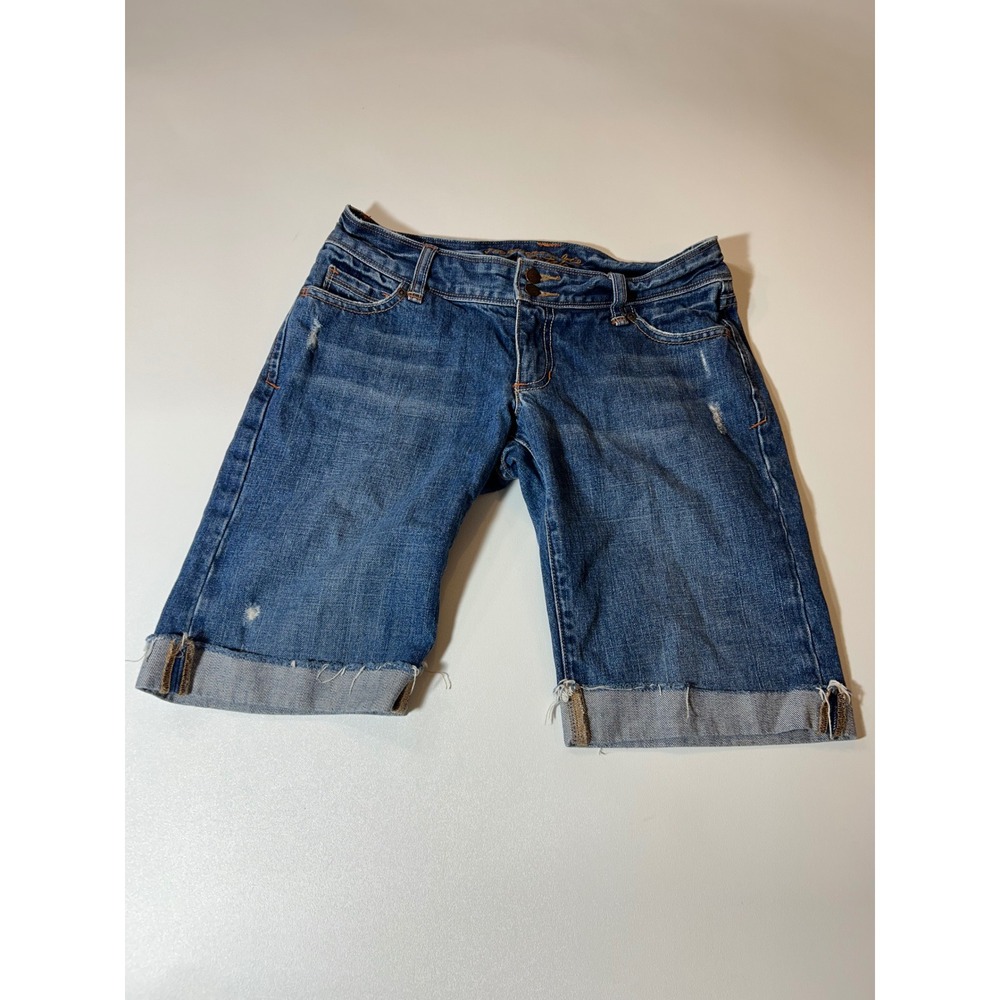 Abercrombie & Fitch Denim Shorts Women's Size 4 Blue Distressed Bermuda Cuffed